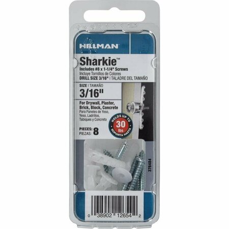 HILLMAN Caiman 3/16 in. D X 1-1/4 in. L Nylon Round Head Screw and Anchor, 8PK 376484